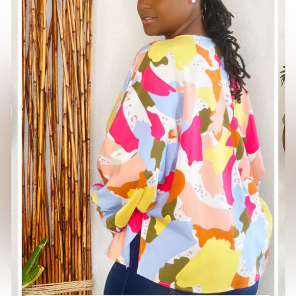 Eloquii Elements • Abstract Print Blouse w/Ruched Sleeves • Sz 24 • NEW! - Picture 2 of 11